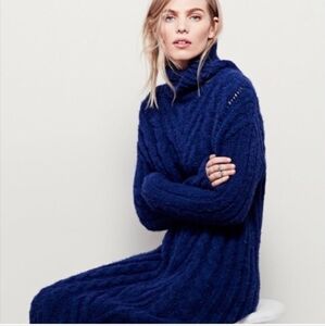 Free People Alpaca Blend Cable Knit Turtleneck Long Sleeve Sweater Dress